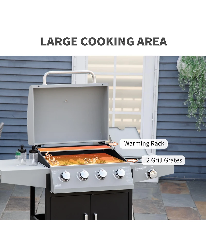 Outsunny 4 Burner Propane Gas Grill with Side Burner,