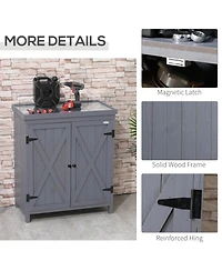 Outsunny Wooden 36.25 in x 31.5 in Garden Storage Tool Shed with Galvanized Top,