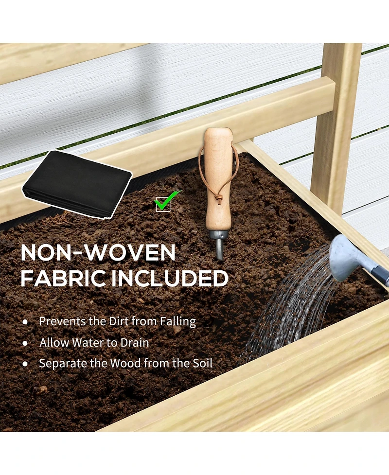 Outsunny Wooden Raised Planter with Trellis, Garden Box with Storage Shelf