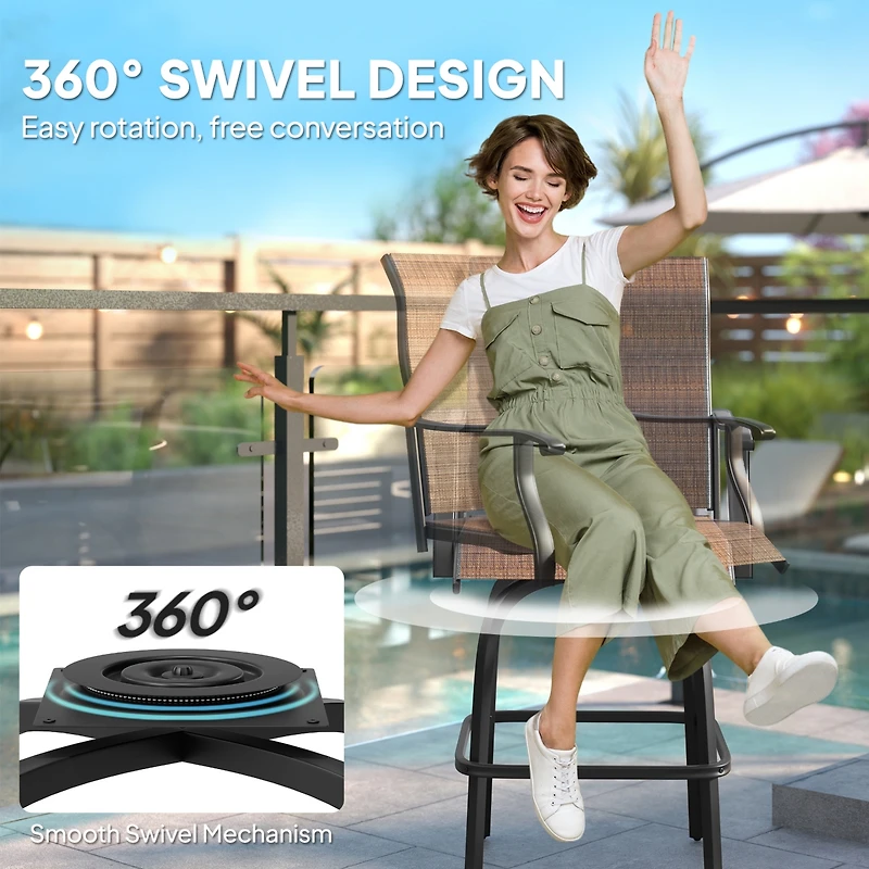 Outsunny Set of 2 Outdoor Swivel Bar Stools for Backyard Balcony Poolside