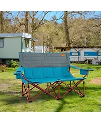 Akiudex oversized camping chair folding loveseat camping couch with cup holders & thick padding