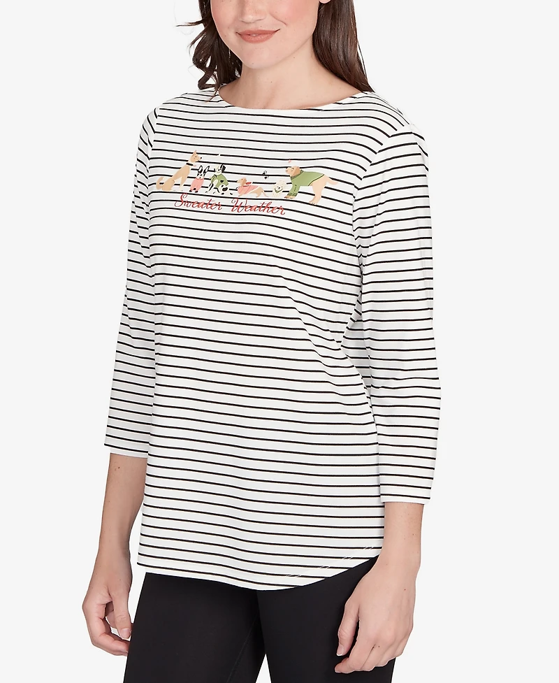 Ruby Rd. Petite Holiday Dogs Striped Knit Top