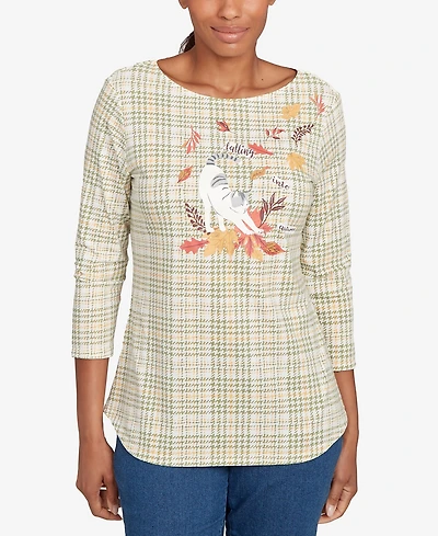 Ruby Rd. Petite Autumn Cat Houndstooth Top