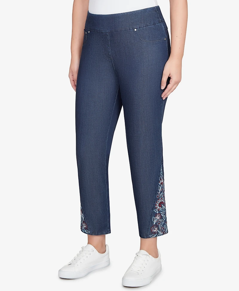 Ruby Rd. Petite Stretch Denim Embroidered Ankle Jeans