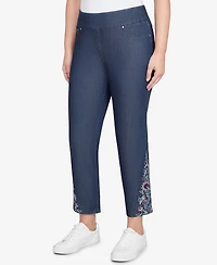 Ruby Rd. Petite Stretch Denim Embroidered Ankle Jeans