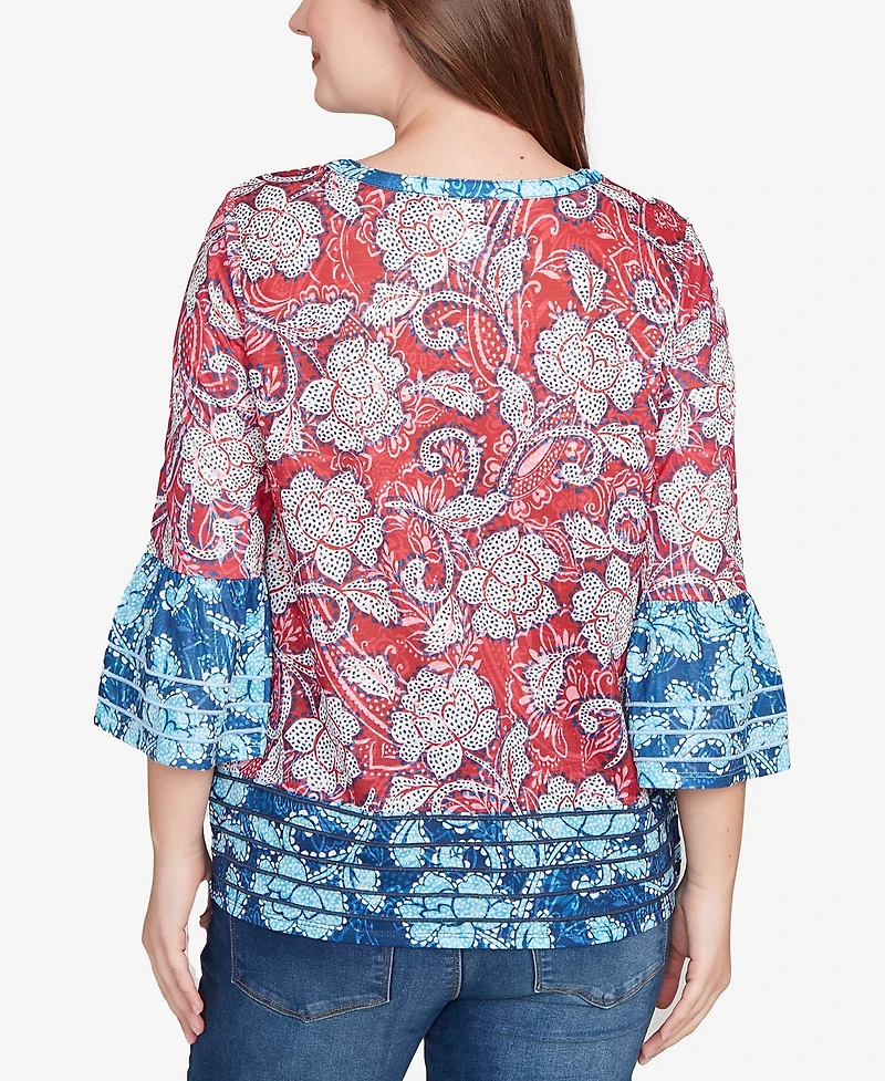 Ruby Rd. Petite Speckled Floral Flounce Sleeve Top