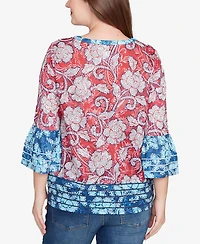 Ruby Rd. Petite Speckled Floral Flounce Sleeve Top