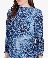 Ruby Rd. Petite Tie Dye Scroll Floral Hatchi Top