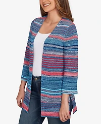 Ruby Rd. Petite Open Ribbed Stripe Front Pocket Cardigan Sweater