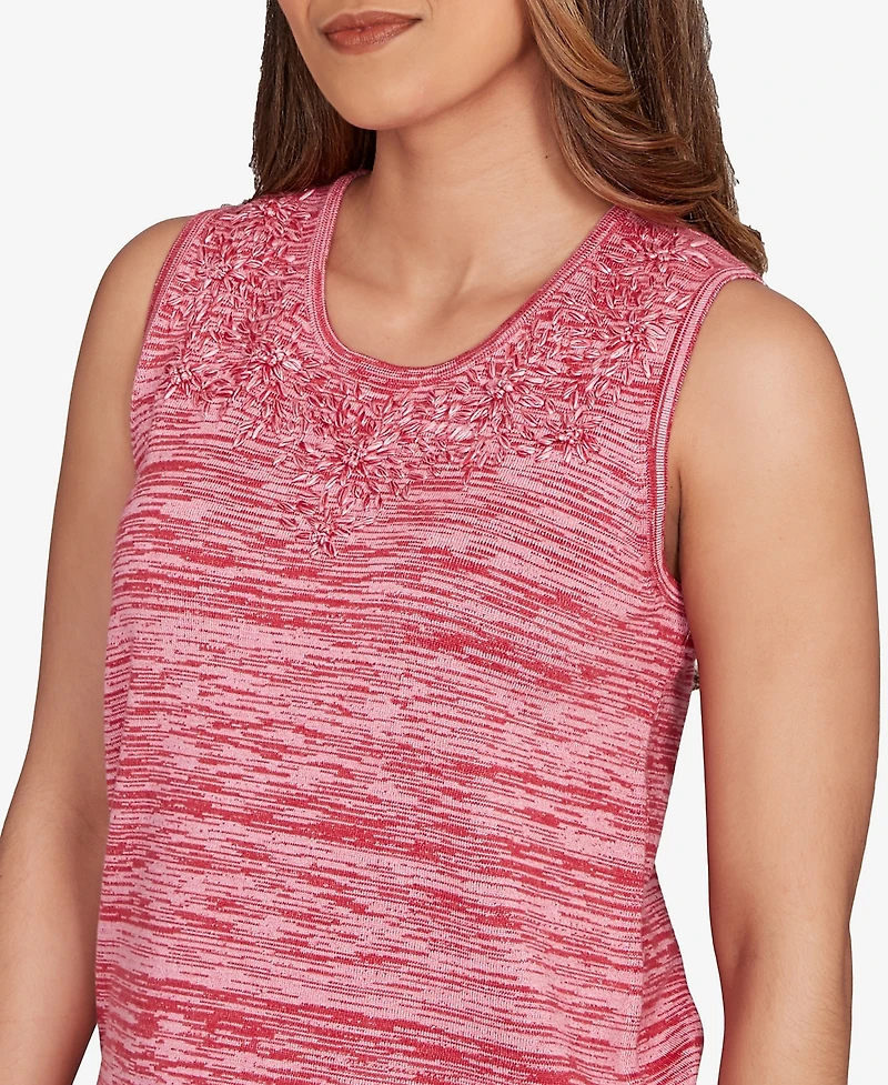 Ruby Rd. Petite Marled Knit Embroidered Tank Sweater