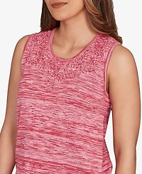 Ruby Rd. Petite Marled Knit Embroidered Tank Sweater