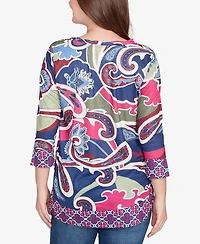 Ruby Rd. Petite Geo Paisley Border Top