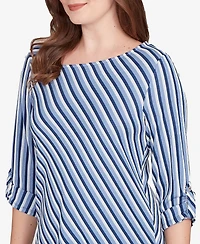 Ruby Rd. Petite Textured Stripe Roll Tab Sleeve Top