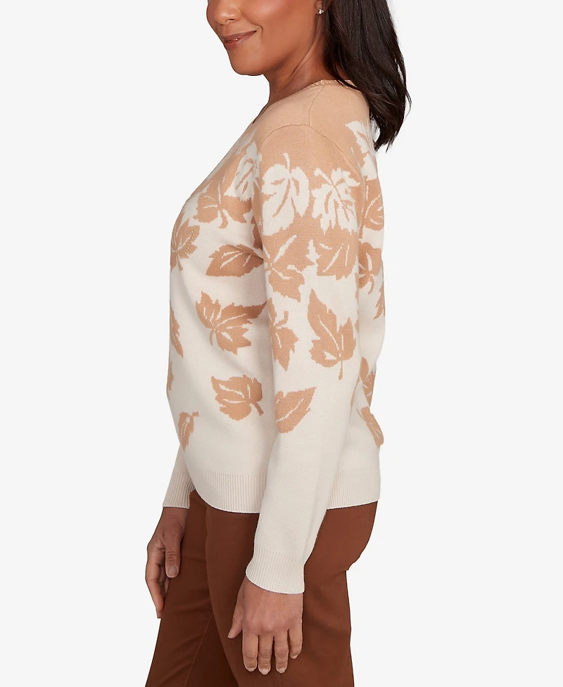 Alfred Dunner Petite Mount Laurel Falling Leaf Long Sleeve Sweater
