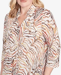 Alfred Dunner Petite Mount Laurel Animal Burnout Button Front Top