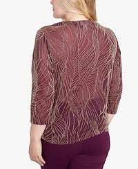 Alfred Dunner Petite Urban Legend Glitter Leaf Two One Top with Necklace