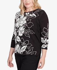 Alfred Dunner Petite Dramatic Floral Jacquard Sweater