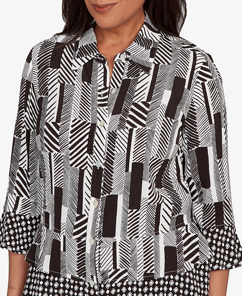 Alfred Dunner Petite Woven Zebra Button Front Top