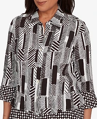 Alfred Dunner Petite Woven Zebra Button Front Top