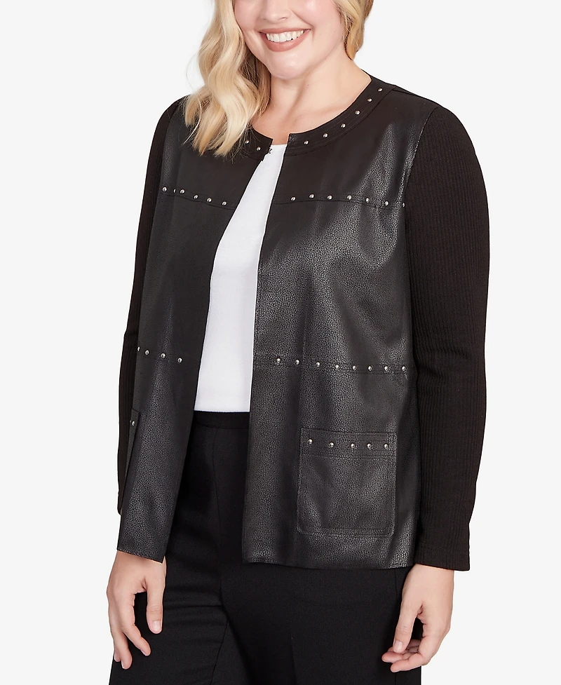 Alfred Dunner Petite Long Sleeve Faux Leather Jacket