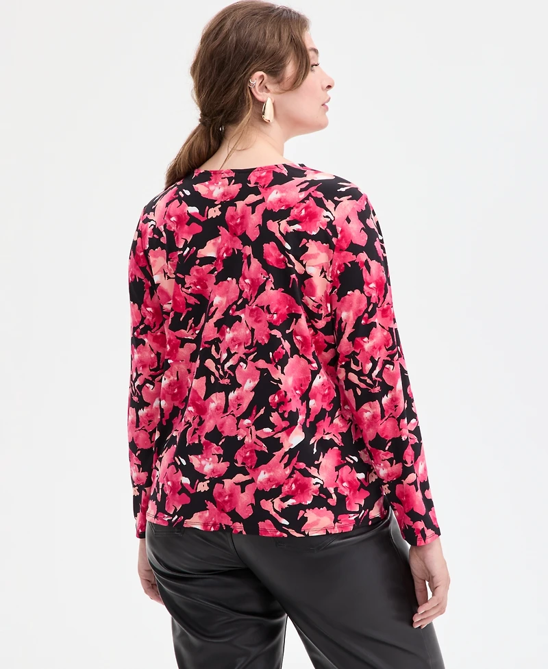 I.n.c. International Concepts Plus Zip-Front Long-Sleeve Top, Macy's Exclusive