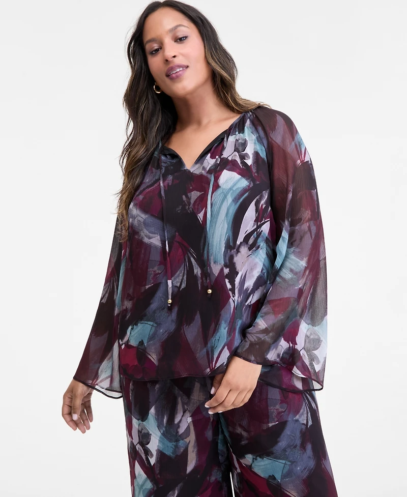 I.n.c. International Concepts Plus Printed Tie-Front Blouse, Macy's Exclusive