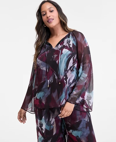 I.n.c. International Concepts Plus Printed Tie-Front Blouse, Macy's Exclusive