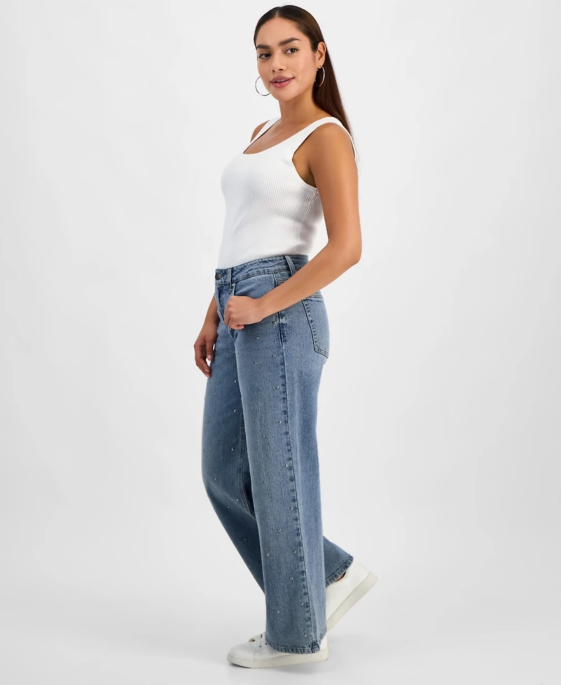 And Now This Petite Studded Wide-Leg Jeans, Macy's Exclusive
