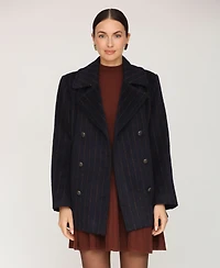 Avec Les Filles Women's Short Double Breasted Wool Pinstripe Coat