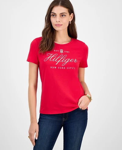Tommy Hilfiger Women's Cotton-Blend Embroidered Logo T-Shirt
