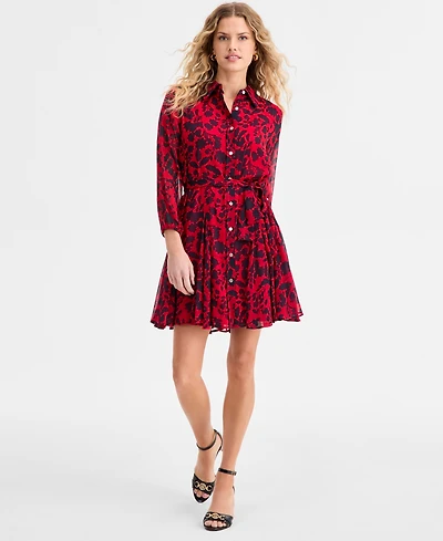 Tommy Hilfiger Women's Floral Print Belted Shirtdress