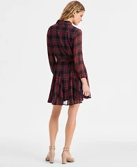 Tommy Hilfiger Women's Plaid Short Flared Shirtdress