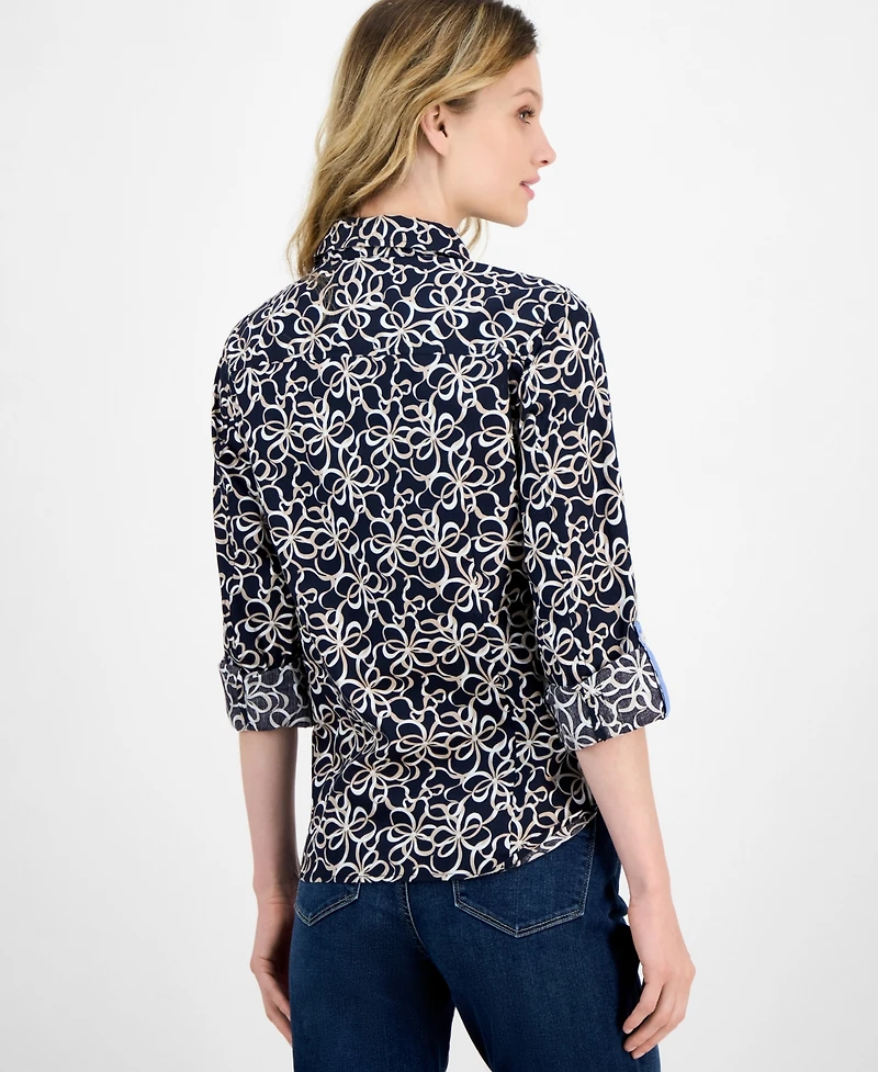 Nautica Jeans Women's Ribbon-Print Utility Shirt
