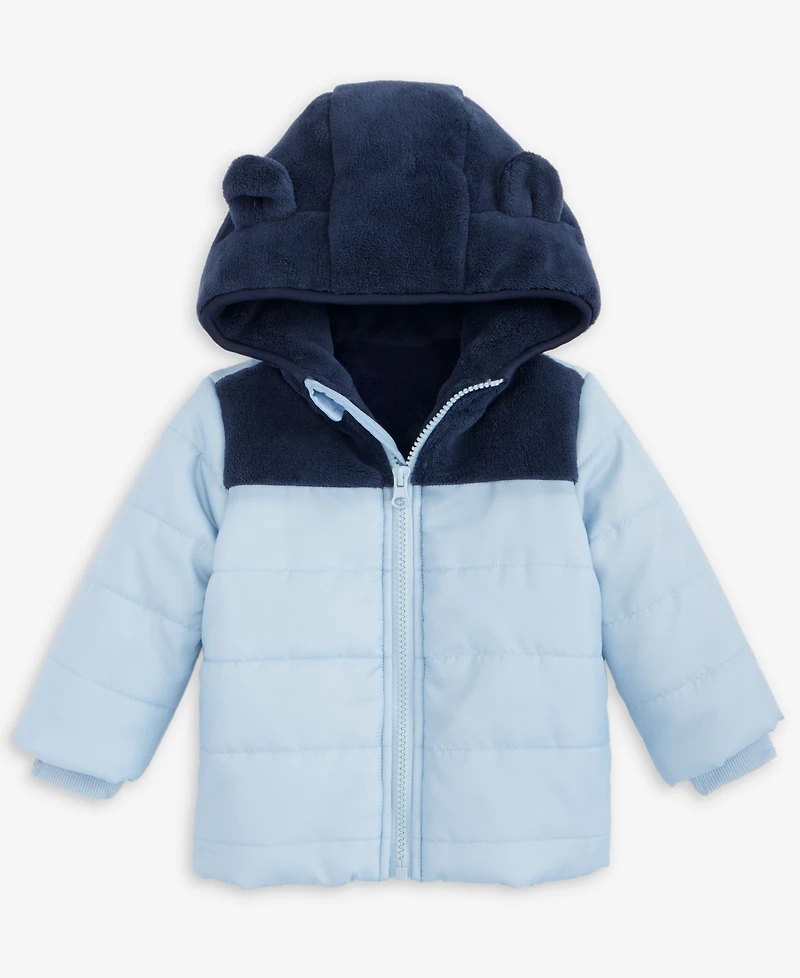 First Impressions Baby Boys Hooded Faux-Sherpa Mix Jacket, Macy's Exclusive