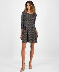 Connected Women's Printed Round-Neck Fit & Flare Dress