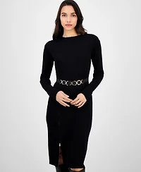 Robbie Bee Women's Mock-Neck Zip-Slit Sweater Dress