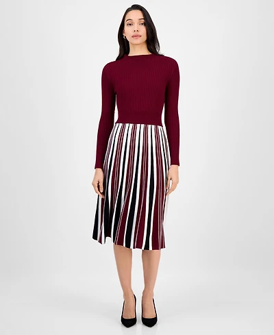 Robbie Bee Women's Long Sleeve Ribbed Knit Sweater Dress