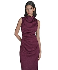 Vince Camuto Women's Novelty Knit High Cowl Neck Ruche Waist Bodycon Dress
