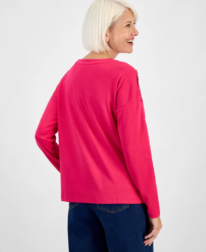 Style & Co Petite Cotton Long-Sleeve Scoop-Neck Top, Macy's Exclusive