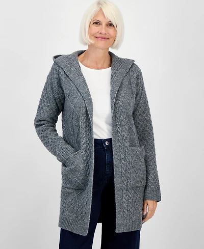 Style & Co Petite Chunky Cable-Knit Hooded Cardigan, Macy's Exclusive