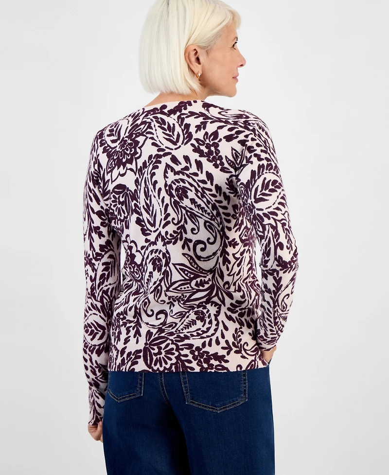 Style & Co Petite Paisley-Print Long-Sleeve Sweater, Macy's Exclusive