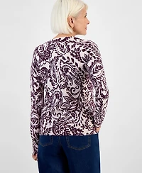 Style & Co Petite Paisley-Print Long-Sleeve Sweater, Macy's Exclusive