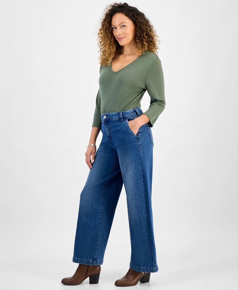 Style & Co Petite High-Rise Wide-Leg Jeans, Macy's Exclusive