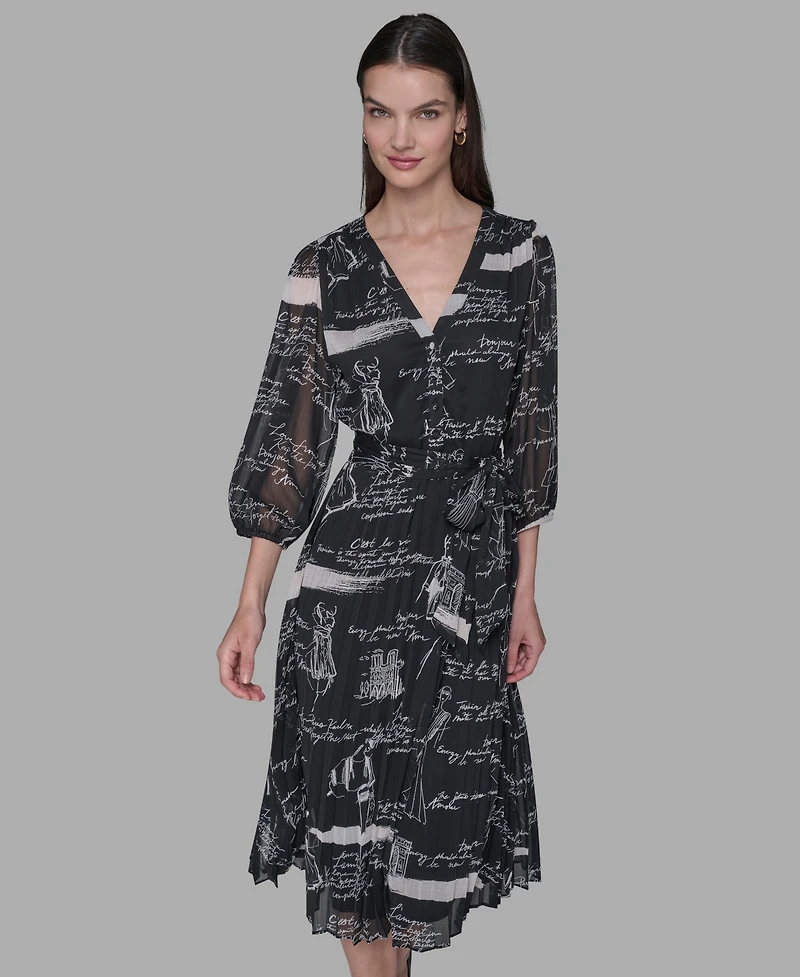 Karl Lagerfeld Paris Women's Surplice Chiffon Shirtdress