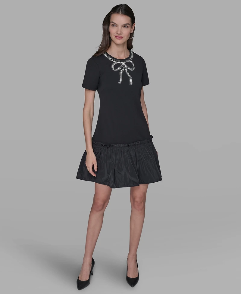 Karl Lagerfeld Paris Women's Embellished Flounce-Hem A-line Dress