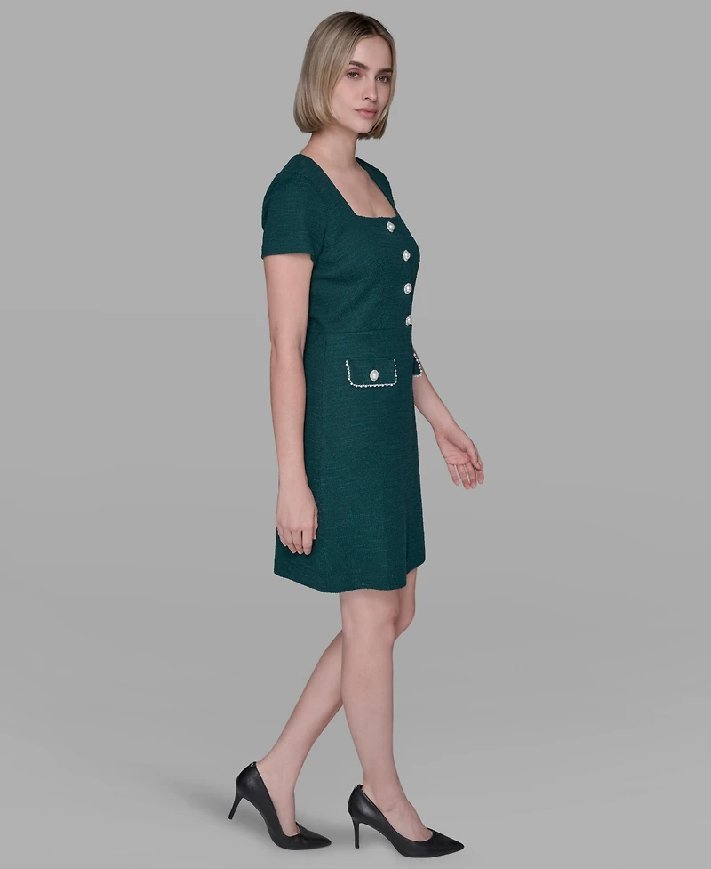 Karl Lagerfeld Paris Women's Embellished Knit Tweed A-line Dress