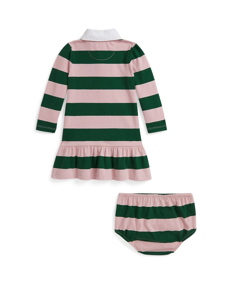 Polo Ralph Lauren Baby Girls Rugby Shirred Flounced Skirt Jersey Dress