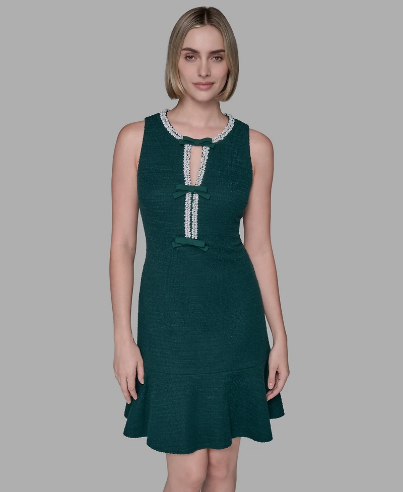 Karl Lagerfeld Paris Women's Embellished Knit Tweed A-line Dress