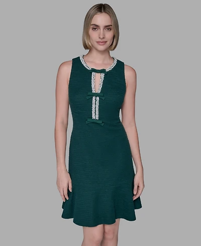 Karl Lagerfeld Paris Women's Embellished Knit Tweed A-line Dress