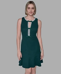 Karl Lagerfeld Paris Women's Embellished Knit Tweed A-line Dress